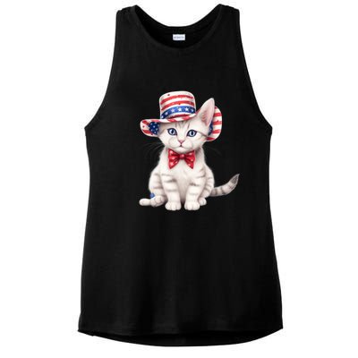 American Cat 4th Of July Cat Patriotic Cats American Shorthair Kitten Ladies PosiCharge Tri-Blend Wicking Tank