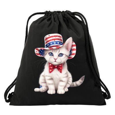American Cat 4th Of July Cat Patriotic Cats American Shorthair Kitten Drawstring Bag
