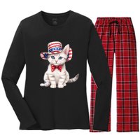 American Cat 4th Of July Cat Patriotic Cats American Shorthair Kitten Women's Long Sleeve Flannel Pajama Set 