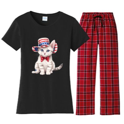 American Cat 4th Of July Cat Patriotic Cats American Shorthair Kitten Women's Flannel Pajama Set