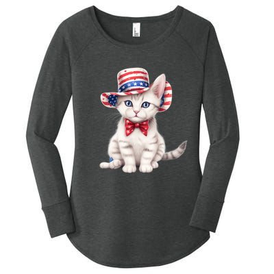 American Cat 4th Of July Cat Patriotic Cats American Shorthair Kitten Women's Perfect Tri Tunic Long Sleeve Shirt