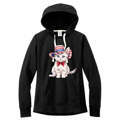 American Cat 4th Of July Cat Patriotic Cats American Shorthair Kitten Women's Fleece Hoodie