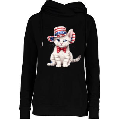 American Cat 4th Of July Cat Patriotic Cats American Shorthair Kitten Womens Funnel Neck Pullover Hood