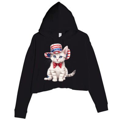 American Cat 4th Of July Cat Patriotic Cats American Shorthair Kitten Crop Fleece Hoodie