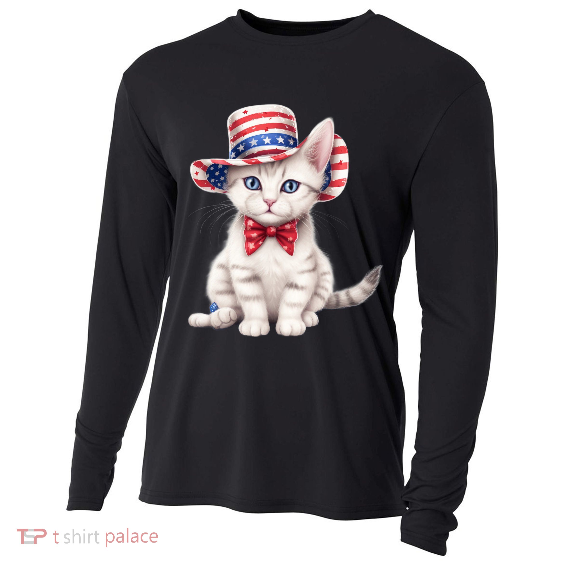 American Cat 4th Of July Cat Patriotic Cats American Shorthair Kitten Cooling Performance Long Sleeve Crew
