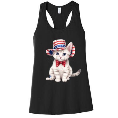 American Cat 4th Of July Cat Patriotic Cats American Shorthair Kitten Women's Racerback Tank