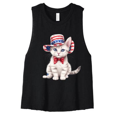 American Cat 4th Of July Cat Patriotic Cats American Shorthair Kitten Women's Racerback Cropped Tank