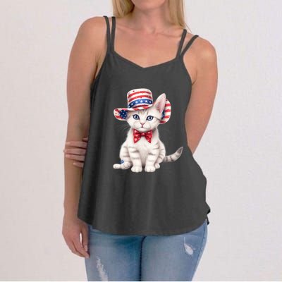 American Cat 4th Of July Cat Patriotic Cats American Shorthair Kitten Women's Strappy Tank