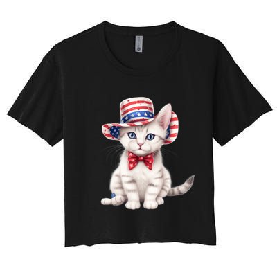 American Cat 4th Of July Cat Patriotic Cats American Shorthair Kitten Women's Crop Top Tee