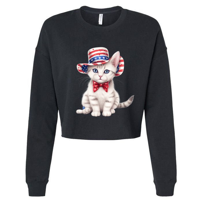 American Cat 4th Of July Cat Patriotic Cats American Shorthair Kitten Cropped Pullover Crew