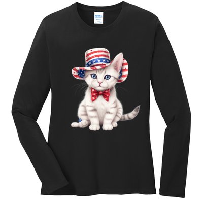 American Cat 4th Of July Cat Patriotic Cats American Shorthair Kitten Ladies Long Sleeve Shirt