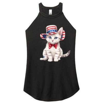 American Cat 4th Of July Cat Patriotic Cats American Shorthair Kitten Women's Perfect Tri Rocker Tank