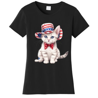 American Cat 4th Of July Cat Patriotic Cats American Shorthair Kitten Women's T-Shirt