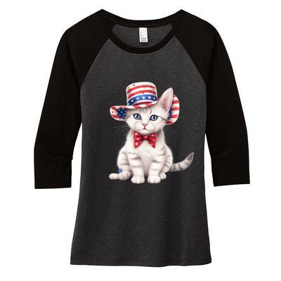 American Cat 4th Of July Cat Patriotic Cats American Shorthair Kitten Women's Tri-Blend 3/4-Sleeve Raglan Shirt