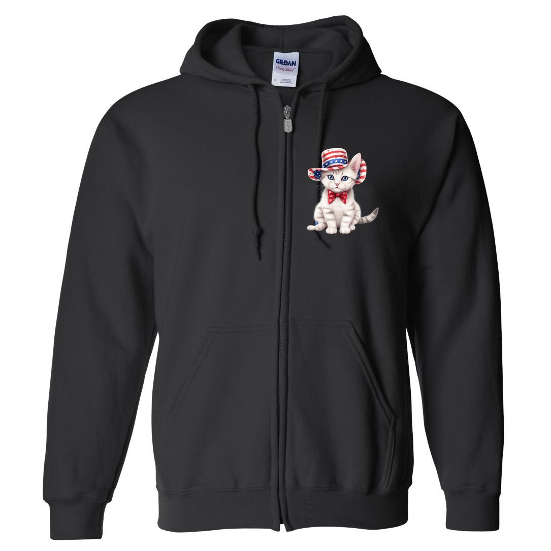 American Cat 4th Of July Cat Patriotic Cats American Shorthair Kitten Full Zip Hoodie