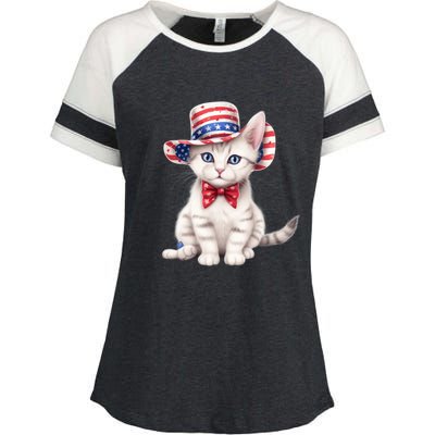 American Cat 4th Of July Cat Patriotic Cats American Shorthair Kitten Enza Ladies Jersey Colorblock Tee