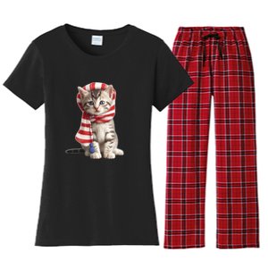 American Cat 4th Of July Cat Patriotic Cats American Shorthair Kitten Women's Flannel Pajama Set