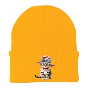 American Cat 4th Of July Cat Patriotic Cats Bengal Kitten Knit Cap Winter Beanie