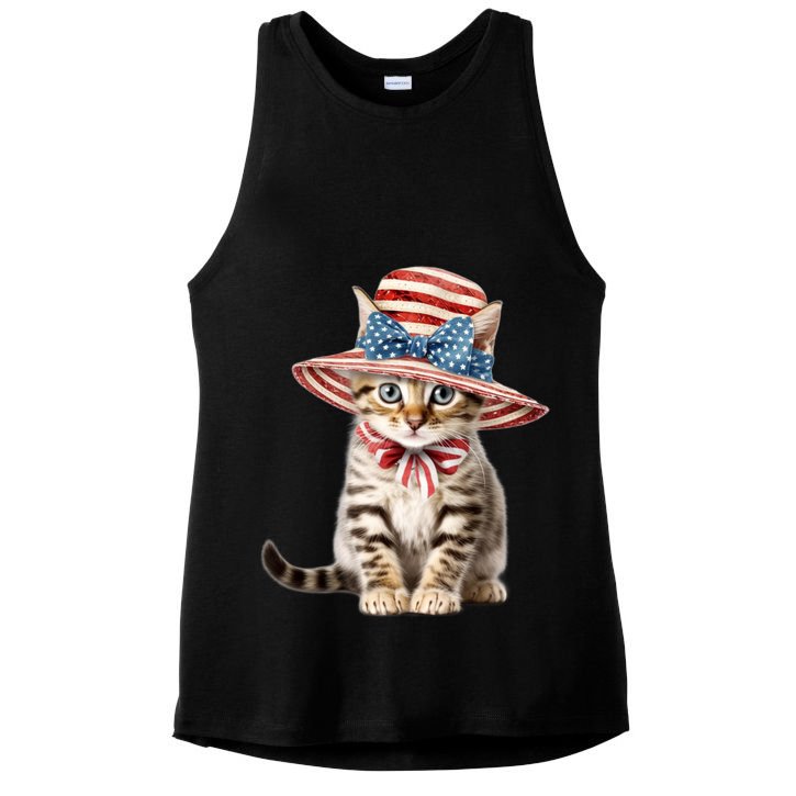 American Cat 4th Of July Cat Patriotic Cats Bengal Kitten Ladies PosiCharge Tri-Blend Wicking Tank
