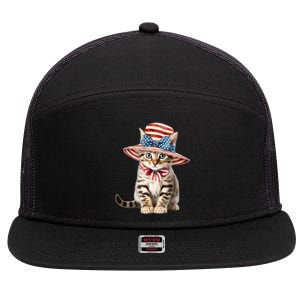 American Cat 4th Of July Cat Patriotic Cats Bengal Kitten 7 Panel Mesh Trucker Snapback Hat