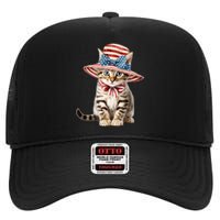 American Cat 4th Of July Cat Patriotic Cats Bengal Kitten High Crown Mesh Back Trucker Hat