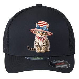 American Cat 4th Of July Cat Patriotic Cats Bengal Kitten Flexfit Unipanel Trucker Cap