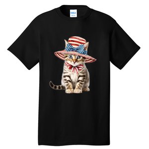 American Cat 4th Of July Cat Patriotic Cats Bengal Kitten Tall T-Shirt