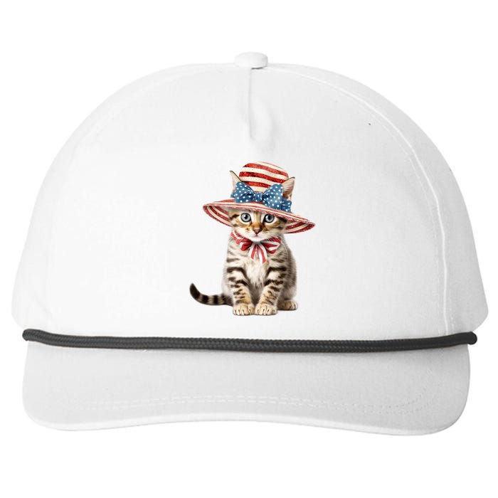 American Cat 4th Of July Cat Patriotic Cats Bengal Kitten Snapback Five-Panel Rope Hat