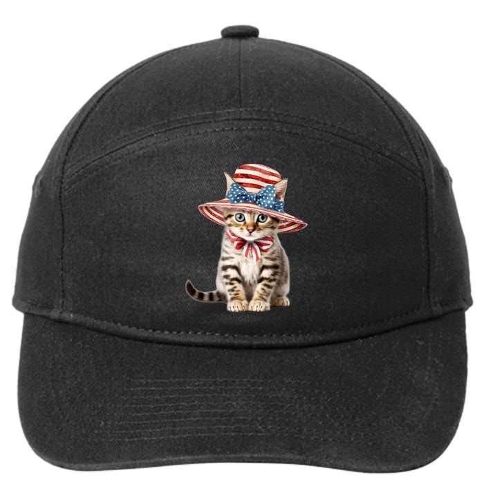 American Cat 4th Of July Cat Patriotic Cats Bengal Kitten 7-Panel Snapback Hat