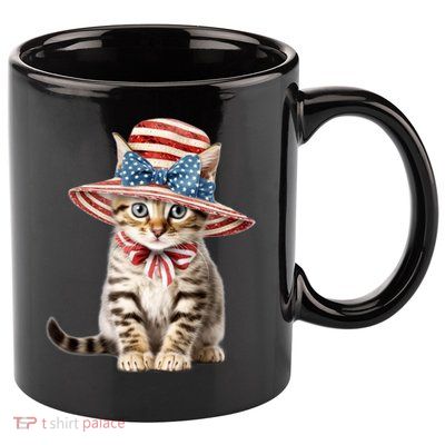 American Cat 4th Of July Cat Patriotic Cats Bengal Kitten 11oz C Handle Ceramic Mug
