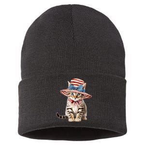 American Cat 4th Of July Cat Patriotic Cats Bengal Kitten Sustainable Knit Beanie