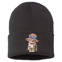 American Cat 4th Of July Cat Patriotic Cats Bengal Kitten Sustainable Knit Beanie