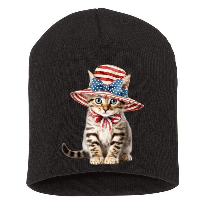 American Cat 4th Of July Cat Patriotic Cats Bengal Kitten Short Acrylic Beanie