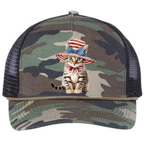 American Cat 4th Of July Cat Patriotic Cats Bengal Kitten Retro Rope Trucker Hat Cap