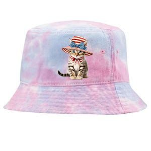 American Cat 4th Of July Cat Patriotic Cats Bengal Kitten Tie-Dyed Bucket Hat