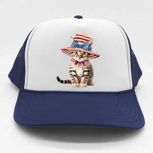 American Cat 4th Of July Cat Patriotic Cats Bengal Kitten Trucker Hat