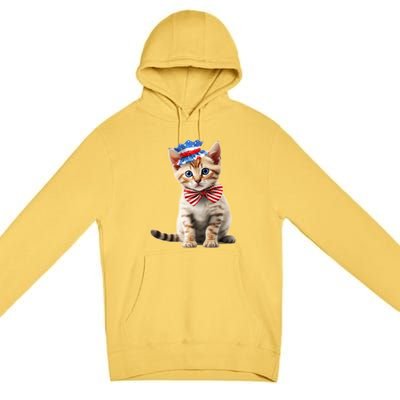 American Cat 4th Of July Cat Patriotic Cats Bengal Kitten Premium Pullover Hoodie