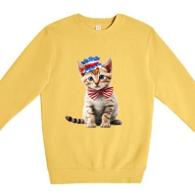 American Cat 4th Of July Cat Patriotic Cats Bengal Kitten Premium Crewneck Sweatshirt