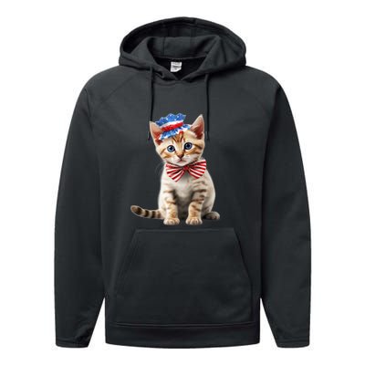 American Cat 4th Of July Cat Patriotic Cats Bengal Kitten Performance Fleece Hoodie