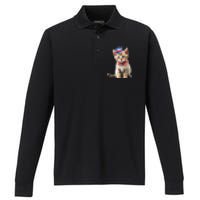 American Cat 4th Of July Cat Patriotic Cats Bengal Kitten Performance Long Sleeve Polo