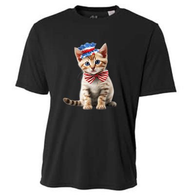 American Cat 4th Of July Cat Patriotic Cats Bengal Kitten Cooling Performance Crew T-Shirt