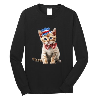 American Cat 4th Of July Cat Patriotic Cats Bengal Kitten Long Sleeve Shirt