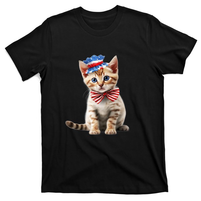 American Cat 4th Of July Cat Patriotic Cats Bengal Kitten T-Shirt