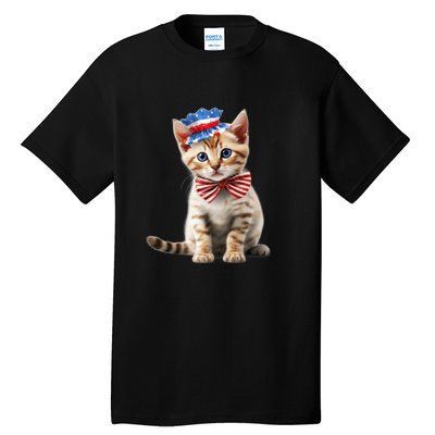 American Cat 4th Of July Cat Patriotic Cats Bengal Kitten Tall T-Shirt