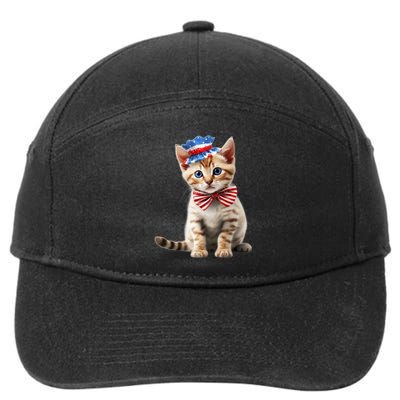 American Cat 4th Of July Cat Patriotic Cats Bengal Kitten 7-Panel Snapback Hat