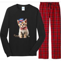 American Cat 4th Of July Cat Patriotic Cats Bengal Kitten Long Sleeve Pajama Set