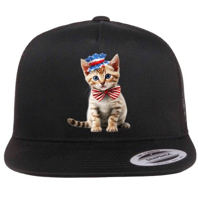 American Cat 4th Of July Cat Patriotic Cats Bengal Kitten Flatbill Hat