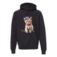 American Cat 4th Of July Cat Patriotic Cats Bengal Kitten Premium Hoodie