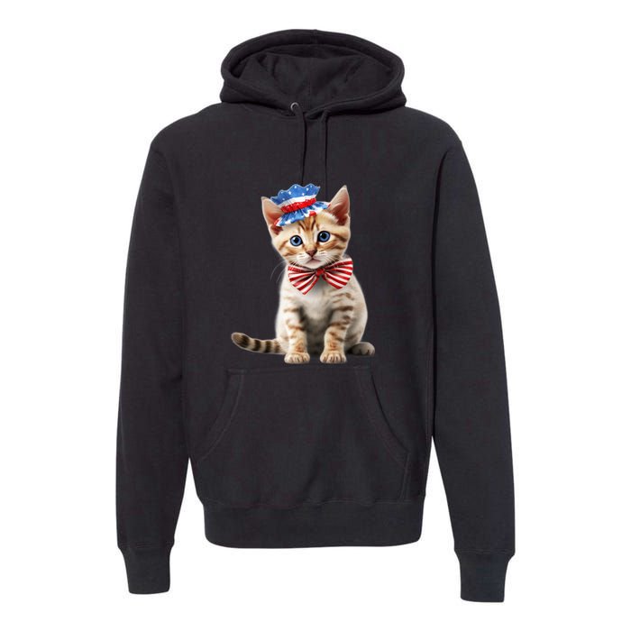 American Cat 4th Of July Cat Patriotic Cats Bengal Kitten Premium Hoodie