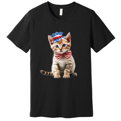 American Cat 4th Of July Cat Patriotic Cats Bengal Kitten Premium T-Shirt